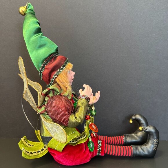 Whimsical Christmas Elf Figurine With Red & Green Outfit Jingle Bell Shoes Beade - Picture 5 of 12
